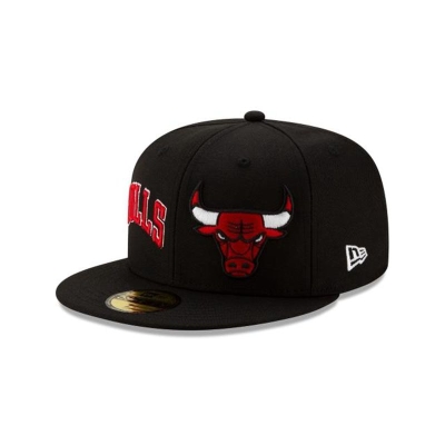 Black Chicago Bulls Hat - New Era NBA Double Hit 59FIFTY Fitted Caps USA6981527